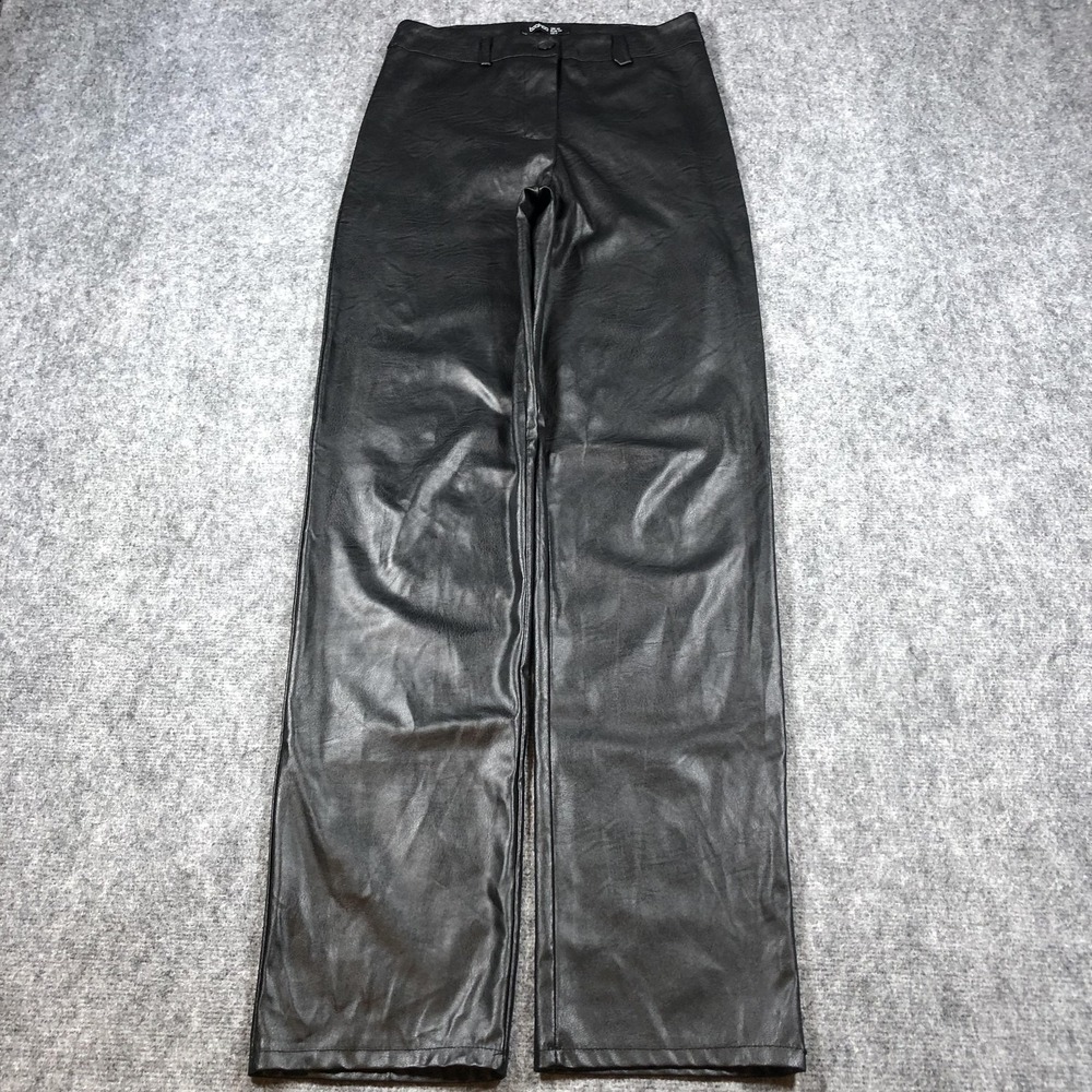 Boohoo Pants Womens US 6 Black Faux Leather‎ High Rise Straight Leg Trousers